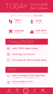 Health promoting app home page