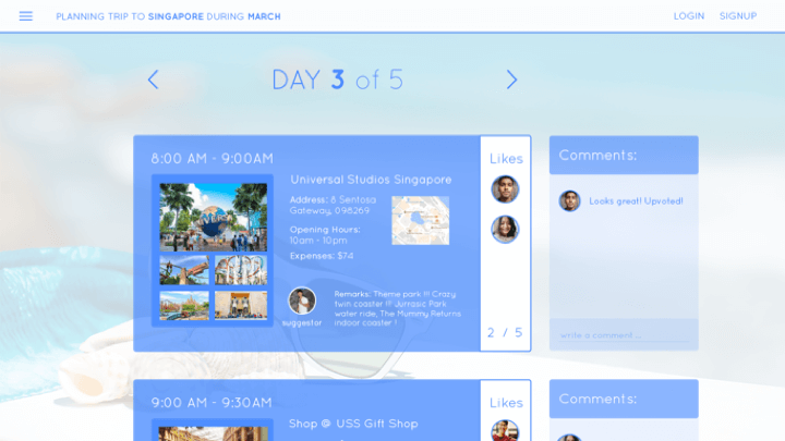 Sample trip planner activities