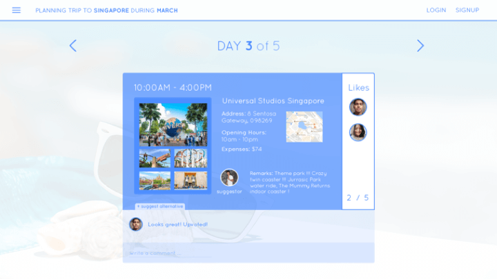 Trip planner comments function